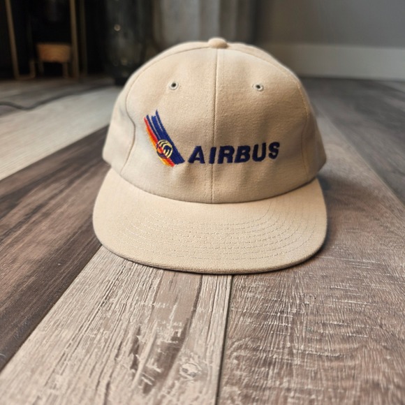 Vintage Airbus Yupoong Tan Cotton Strapback Dad Hat Aviation Promo Cap